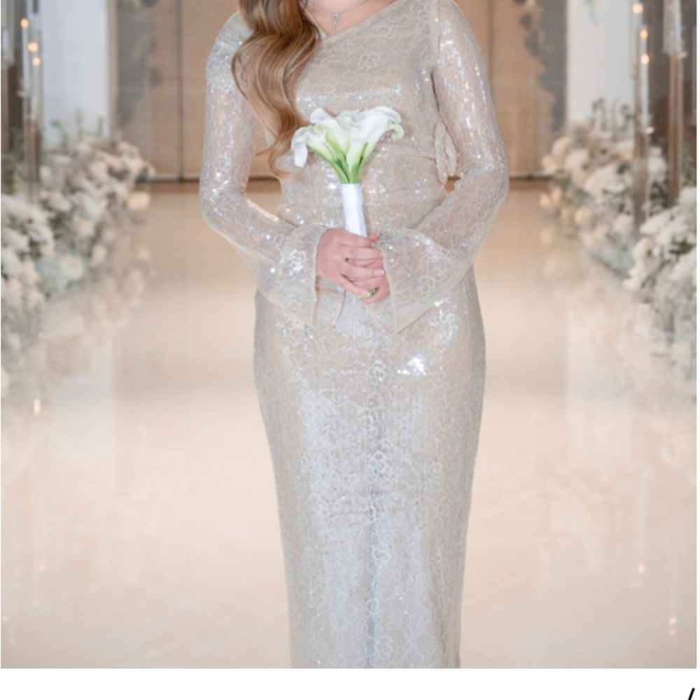 LPA Silver Sequin Long Sleeve Dress